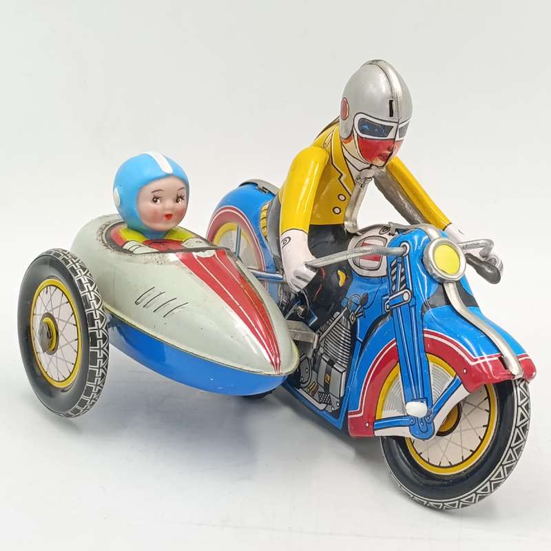Vintage Chinese MS709 Motorcycle with sidecar mechanical tinplate toy in box
