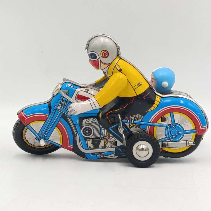 Vintage Chinese MS709 Motorcycle with sidecar mechanical tinplate toy in box