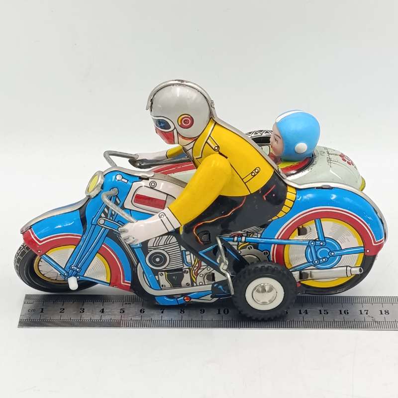 Vintage Chinese MS709 Motorcycle with sidecar mechanical tinplate toy in box