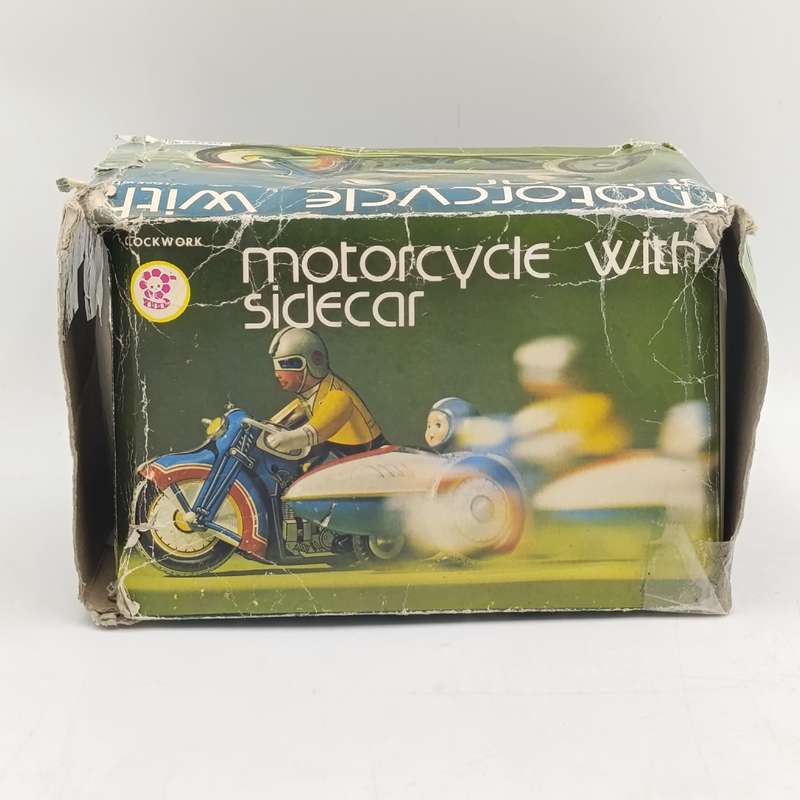 Vintage Chinese MS709 Motorcycle with sidecar mechanical tinplate toy in box
