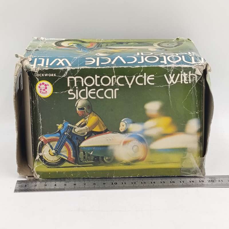 Vintage Chinese MS709 Motorcycle with sidecar mechanical tinplate toy in box