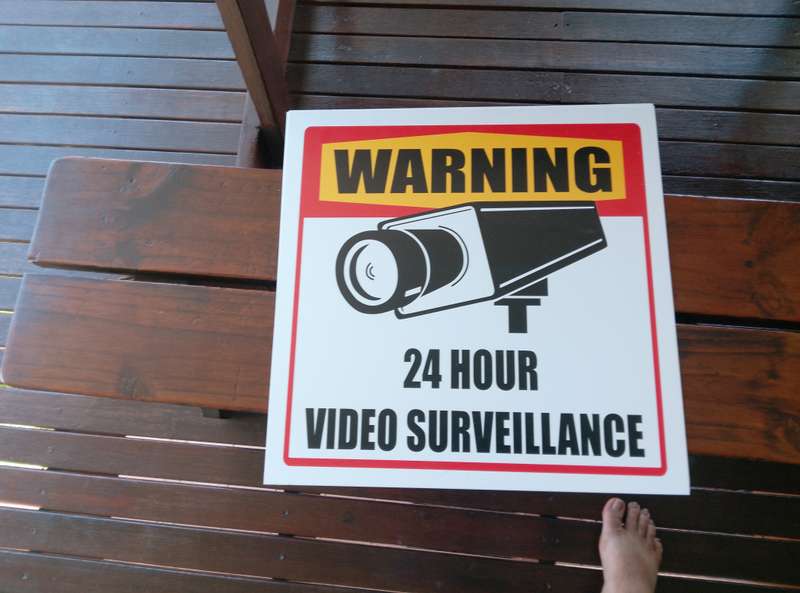 3 x Warning 24hourVideo Surveillance Signs (44cm x 44cm) + 3 X Warning Signs (30 x 30cm) Abs Plastic