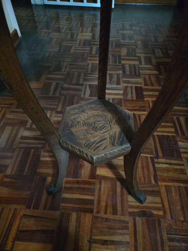 Antique Japanese Meiji-Era Floral Carved Table/Stool. Circa 1905