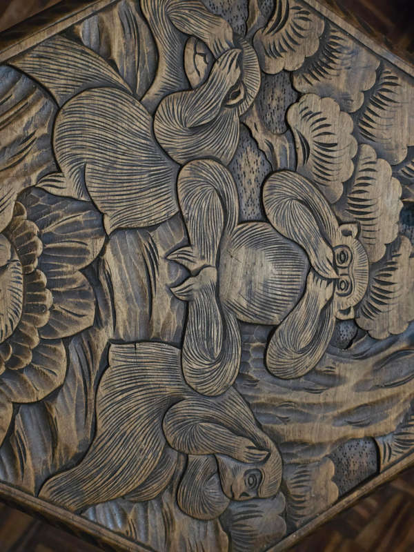 Antique Japanese Meiji-Era Floral Carved Table/Stool. Circa 1905
