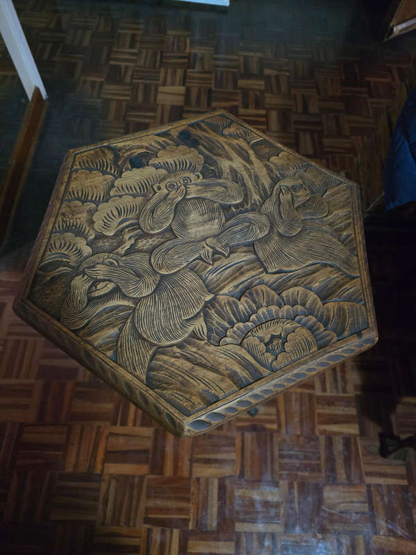 Antique Japanese Meiji-Era Floral Carved Table/Stool. Circa 1905