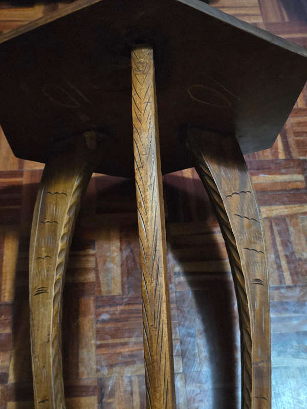 Antique Japanese Meiji-Era Floral Carved Table/Stool. Circa 1905