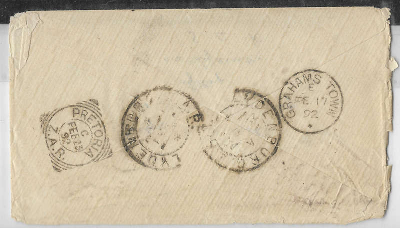 COGH Bowden Cover 1892 to Lydenburg ZAR