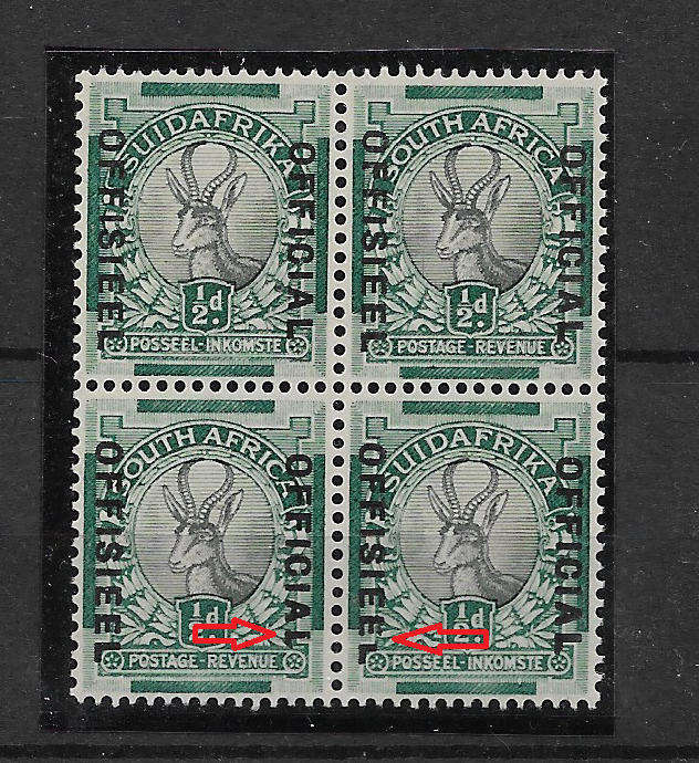 Union Scarce 1930-47 Official block: Short L and E superb MNH. - Must see Bottom Right Stamp