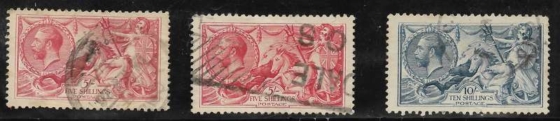 GB Sea Horses SG416x2 and SG417 - Fine Used CV£435 / R9980 Bradbury Wilkinson printing