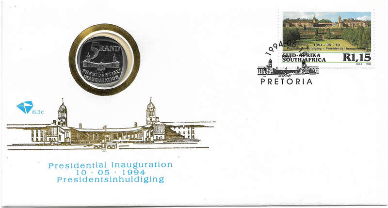 RSA 1994 Presidential Inauguration R5 Coin Cover FDC 6.3c CV SACC R600