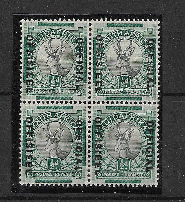 Union Scarce 1930-47 Official block: Short L and E superb MNH. - Must see Bottom Right Stamp