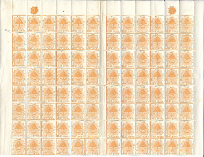 OFS - SACC47 - 1897 1/2d- Yellow-Orange - Half SHEET OF 96 with Sheet numbers - UM/MM - SEE BELOW