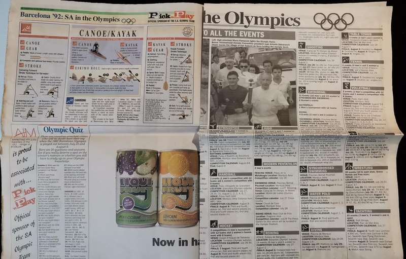 Olympics 1992 & RSA Sport - Jan Smuts Program, Newspaper on all events, ??Athlete luggage tag?? VIEW