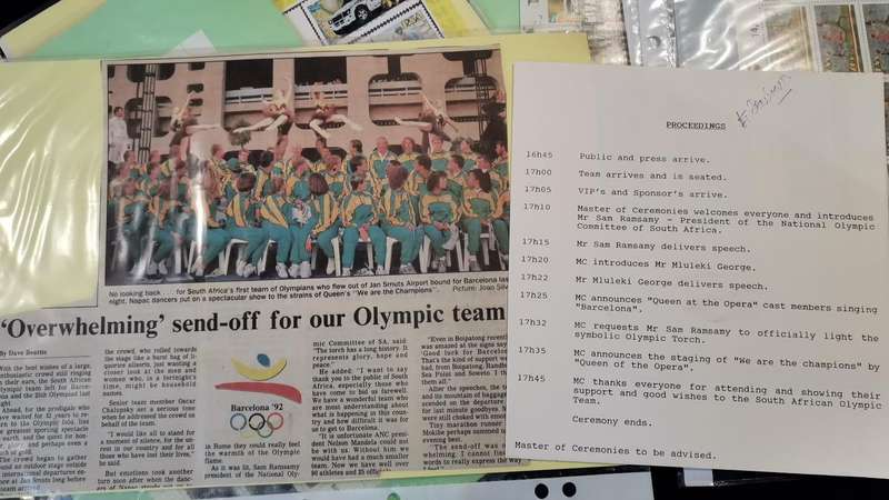 Olympics 1992 & RSA Sport - Jan Smuts Program, Newspaper on all events, ??Athlete luggage tag?? VIEW