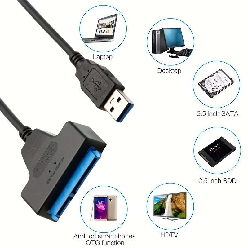 SATA to USB Cable Adapter For 2.5` HDD/SSD Drive