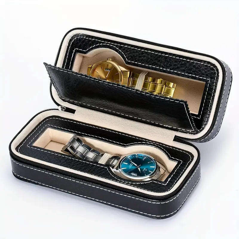 2-Slot Portable Leather Watch Box