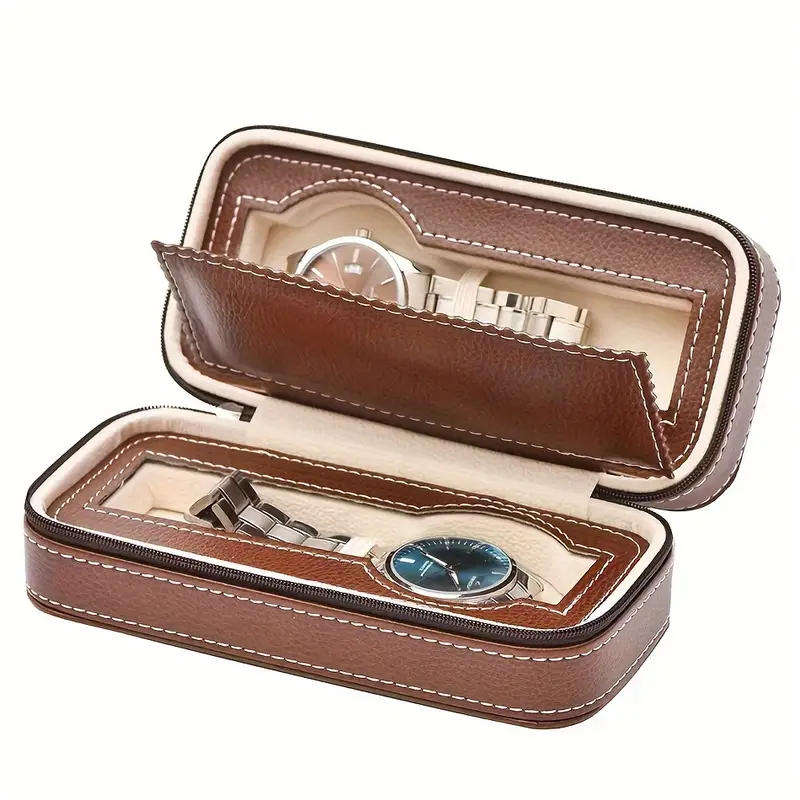 2-Slot Portable Leather Watch Box