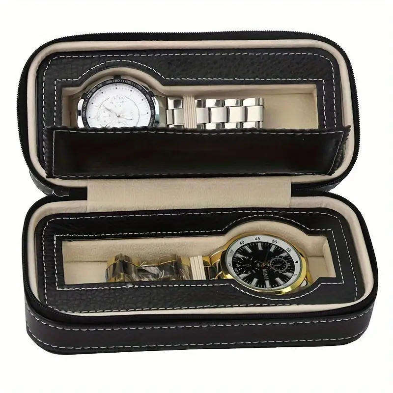 2-Slot Portable Leather Watch Box
