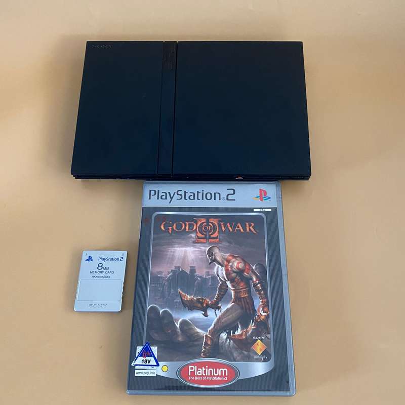PS2 2 Slim Console (8MB Memory Card, 2x Controllers & 1x Games) Black