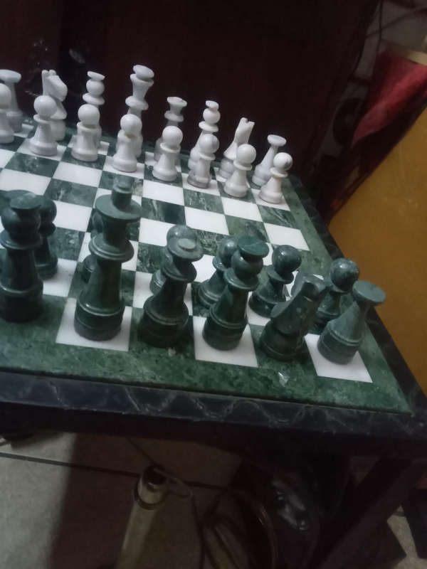 Marble chess set steel table 50cm