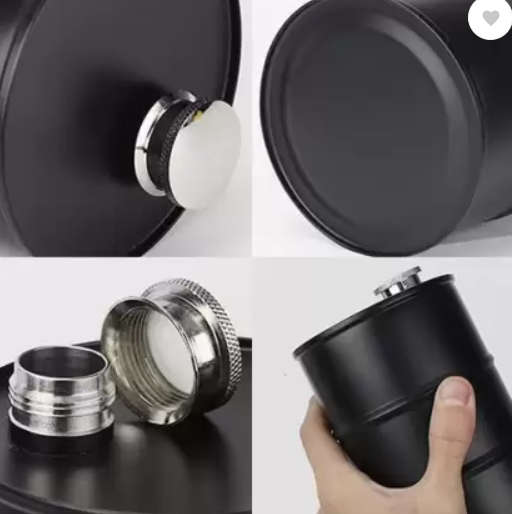 25oz Matte Black Oil Drum Hip Flask - R220
