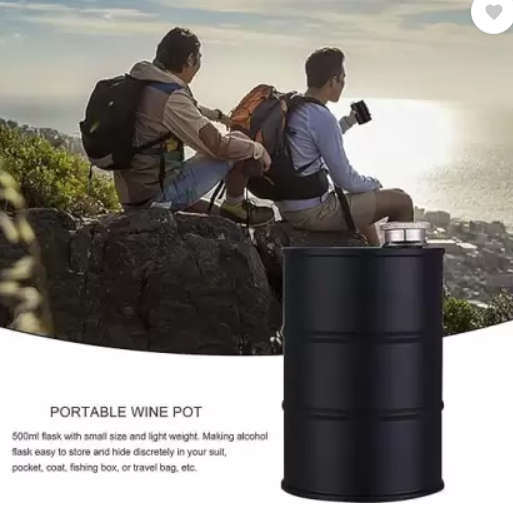 25oz Matte Black Oil Drum Hip Flask - R220