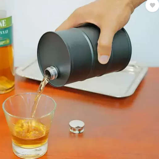 25oz Matte Black Oil Drum Hip Flask - R220