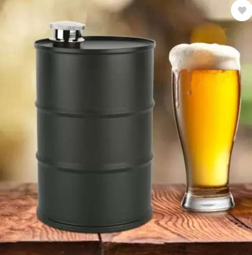 25oz Matte Black Oil Drum Hip Flask - R220