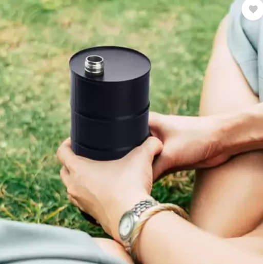 25oz Matte Black Oil Drum Hip Flask - R220