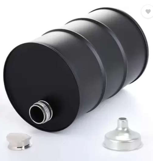 25oz Matte Black Oil Drum Hip Flask - R220