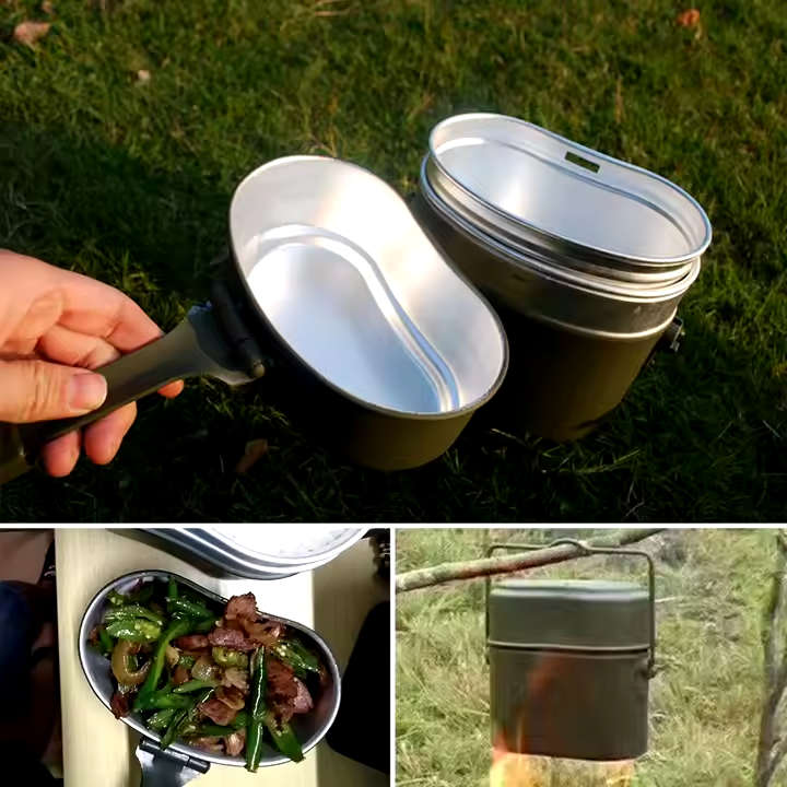 3 pcs Aluminum Portable Outdoor Camping Canteen Lunch Box & Cookware
