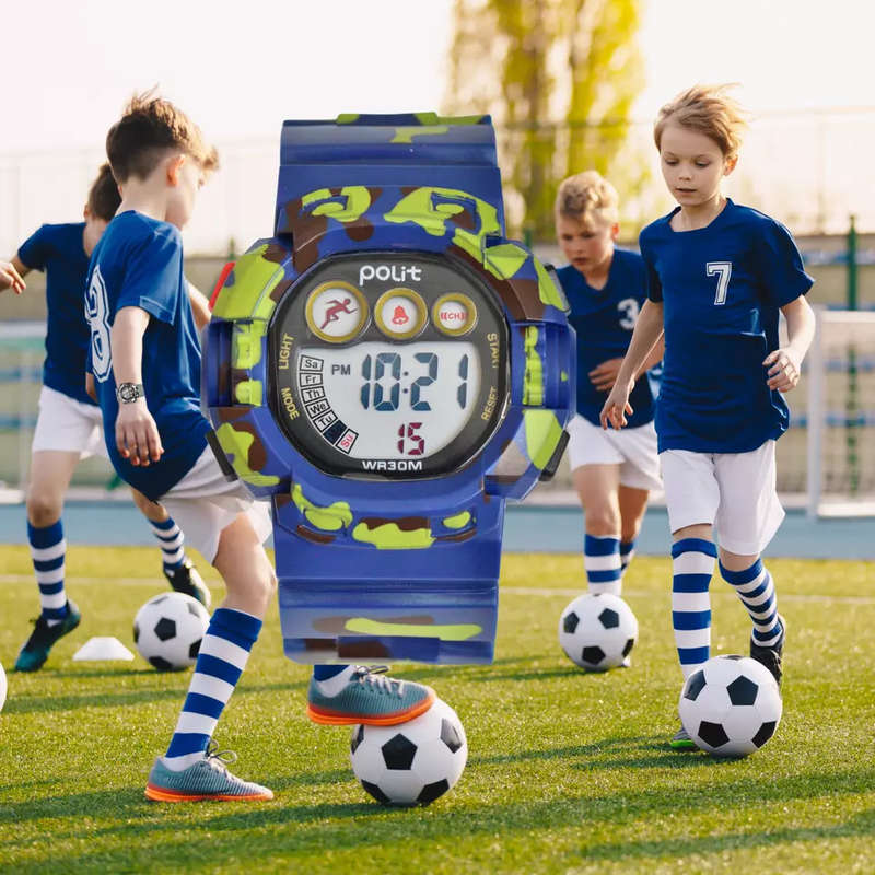 Kiddies digital sports watch, Army style, Waterproof (35 bar), 12/24