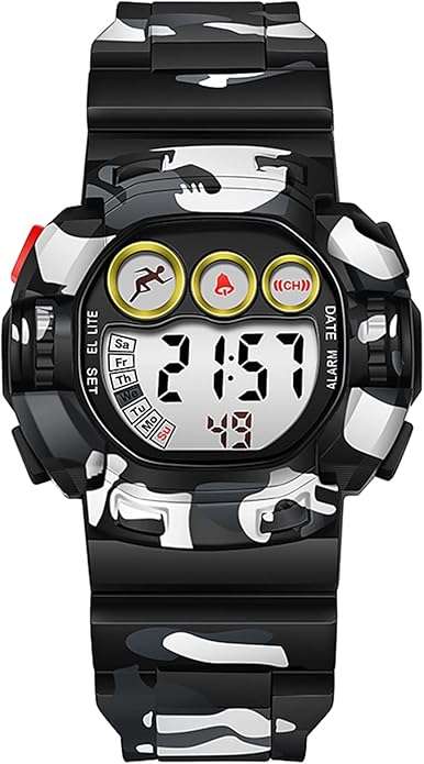 Kiddies digital sports watch, Army style, Waterproof (35 bar), 12/24