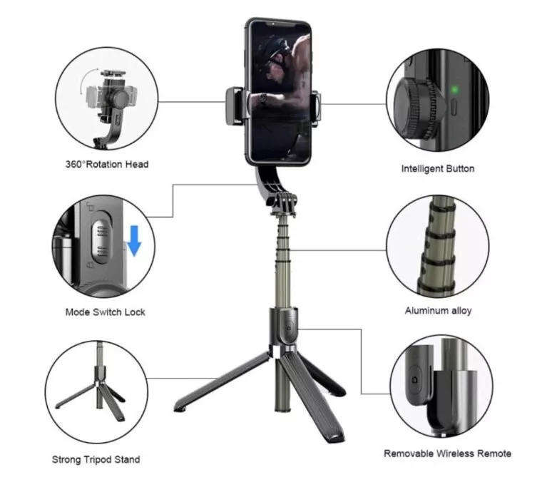 L08 Gimbal Stabilizer - Selfie Stick Tripod