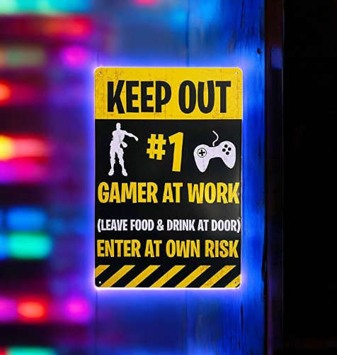 Wall Piece Metal Tin Sign  Keep Out, Gamer at work. Leave food & Drink at Door. Enter at own risk
