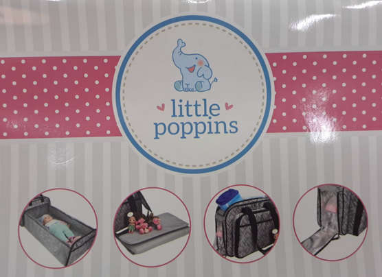 Little Poppkins - 2 in 1 Baby Travel Bag and Bed - Grey - 45 x 20 x 27cm