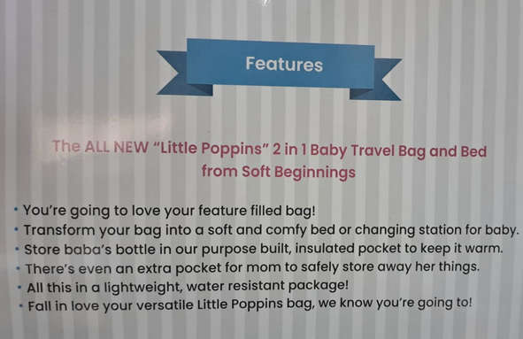 Little Poppkins - 2 in 1 Baby Travel Bag and Bed - Grey - 45 x 20 x 27cm