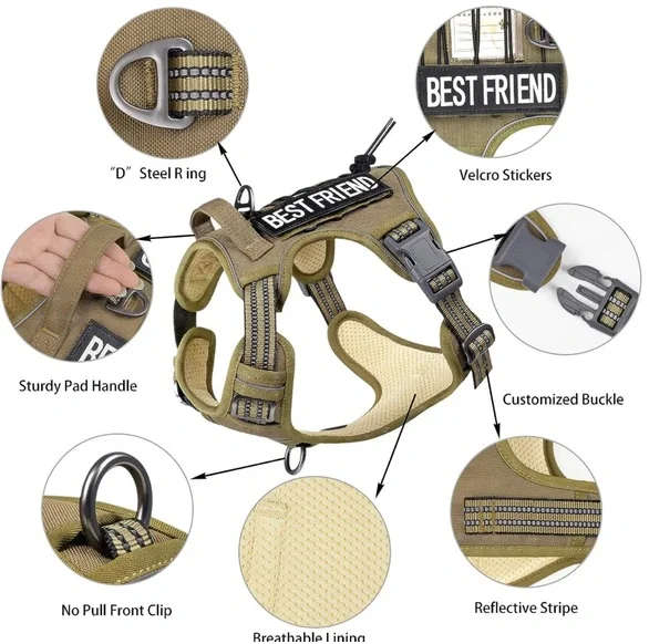 Tactical Dog Harness with Velcro - Khaki