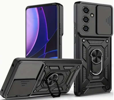 Samsung Galaxy A54  shockproof hard rubber cover case  rear stand  black