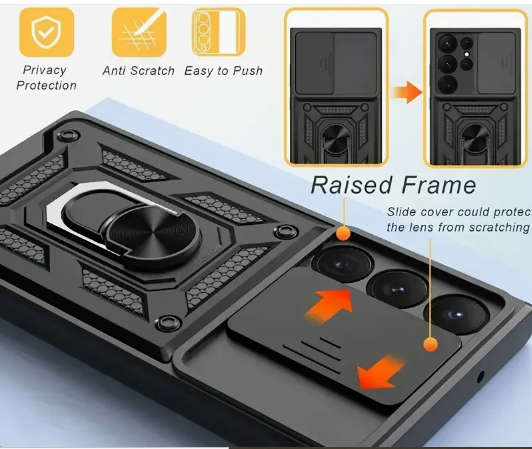 Samsung Galaxy A54  shockproof hard rubber cover case  rear stand  black
