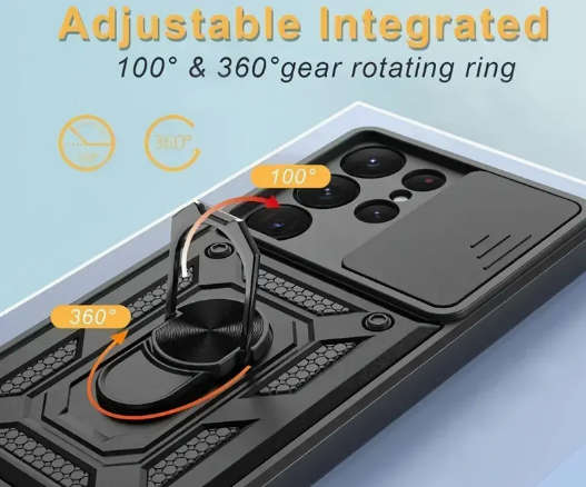 Samsung Galaxy A54  shockproof hard rubber cover case  rear stand  black