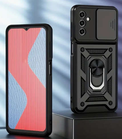 Samsung Galaxy A54  shockproof hard rubber cover case  rear stand  black