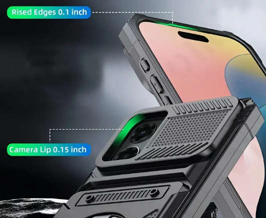 iphone i-phone 16 PRO MAX shockproof hard rubber cover case magnetised rear stand card holder black
