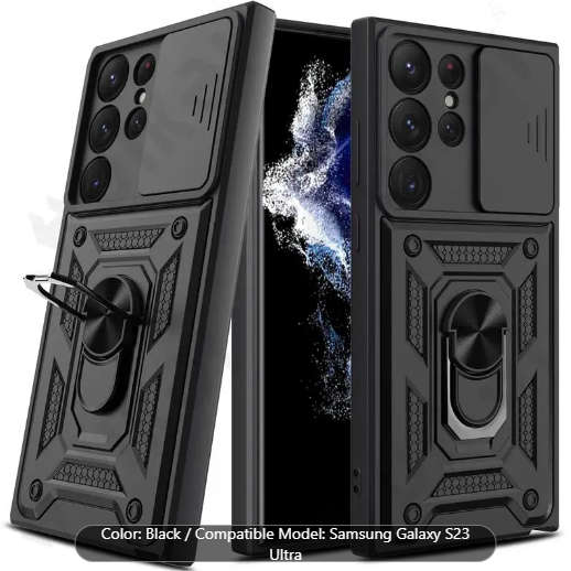 Samsung Galaxy S23 ULTRA  shockproof hard rubber cover case  rear stand  black