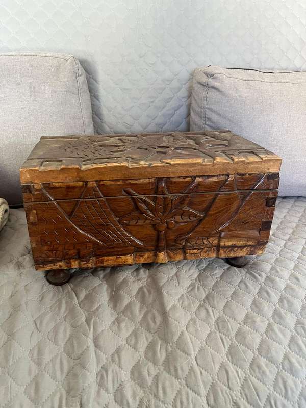 Carved wood storage chest