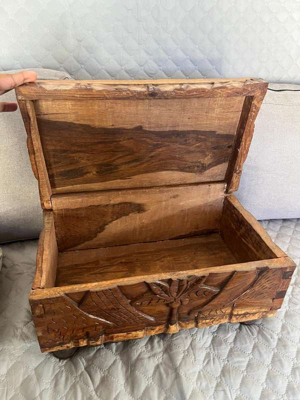 Carved wood storage chest