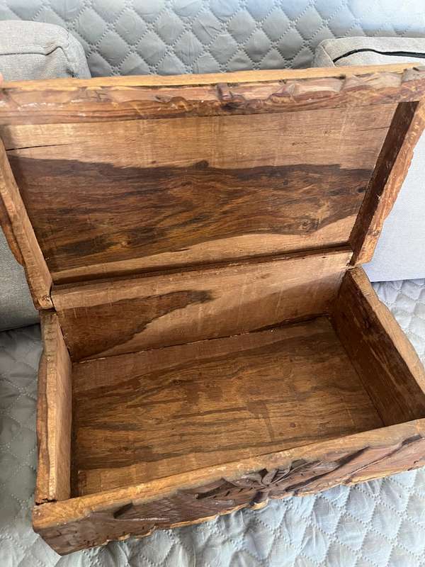 Carved wood storage chest