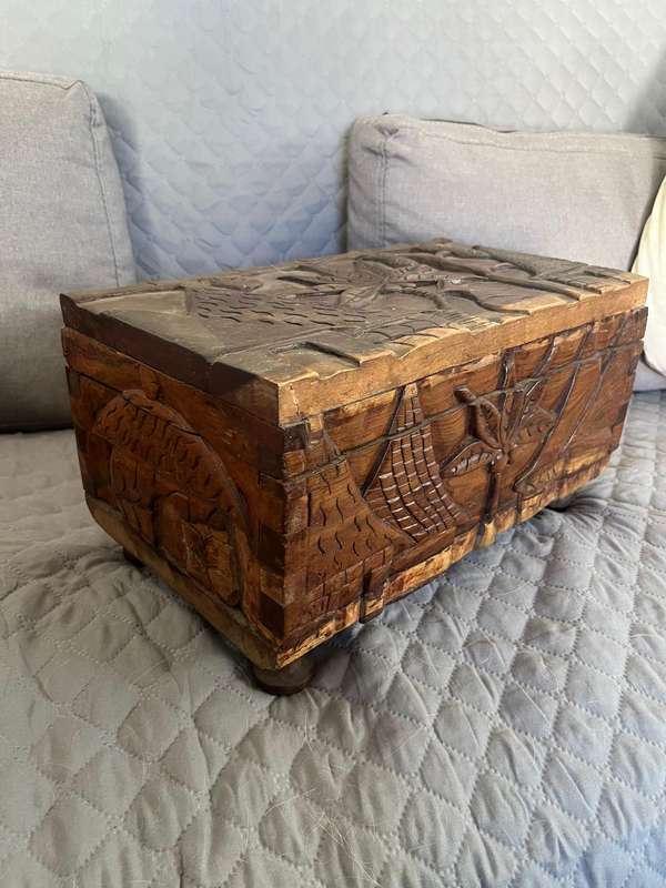 Carved wood storage chest