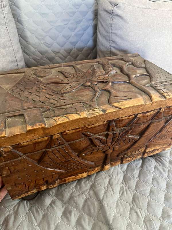 Carved wood storage chest