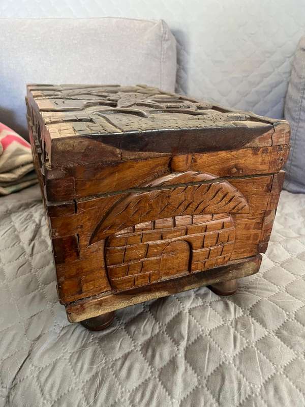 Carved wood storage chest